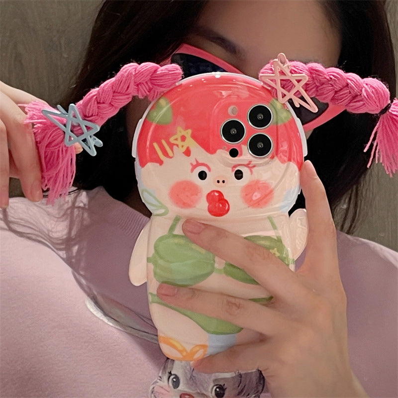 Sjovt telefoncover med fletninger og badedragt