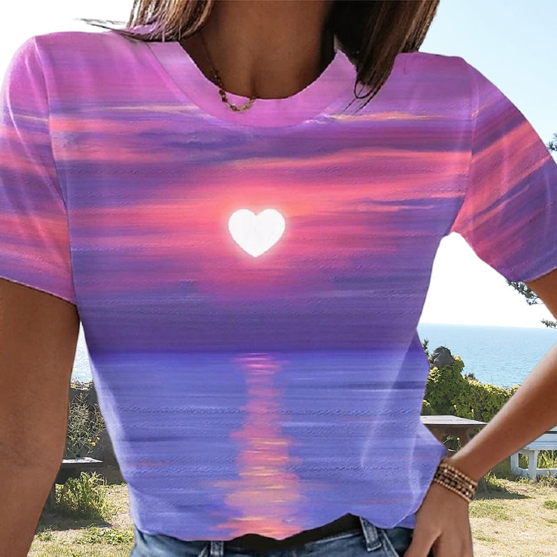 T-shirt med 3D-printet hjerte til kvinder