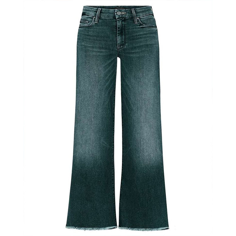 Mørkvaskede Midtalje jeans med brede ben og rå syninger