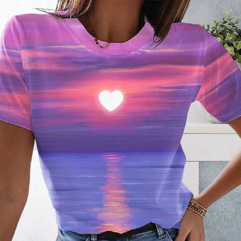 T-shirt med 3D-printet hjerte til kvinder