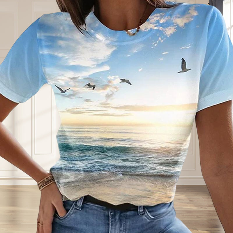 Afslappet 3D-printet Maleri T-shirt (Dame)